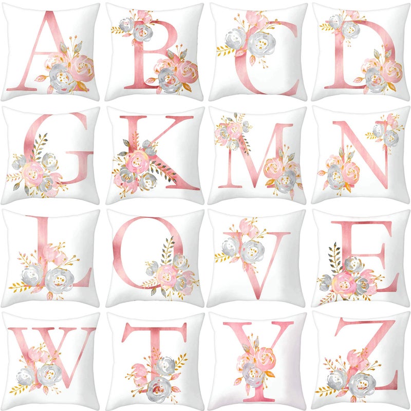 Eanpet Throw Pillow Covers Alphabet Decorative Pillow Cases ABC Letter Flowers Cushion Covers 18 x 18 Inch Square Pillow Protectors for Sofa Couch Bedroom Car Chair Home Decor (S) - Image 2